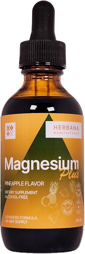 Magnesium Drops - Citrate + Glycinate + L-Threonate - Pineapple Flavor - with B6 D &amp C - Kid-Friendly Magnesium Liquid Drops 2 fl oz