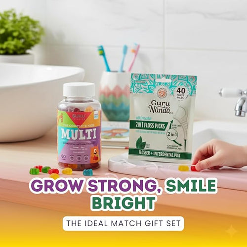 3X Suku Vitamins Kids Multivitamin Gummy 60 PC Bundle with Floss Picks Dental 40 PC – Daily Nutrient Support Gummies with Essential Vitamins and Convenient Oral Care – Gift Set (4 Items)