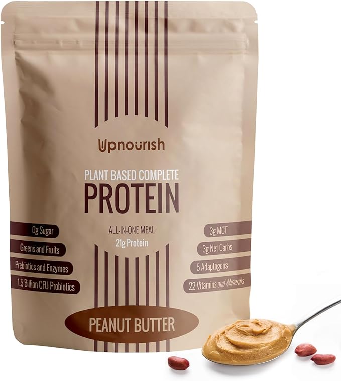 UpNourish Peanut Butter Vegan Protein Powder 54 Superfoods Powder1.5 Billion CFU Probiotics 21g Plant Based ProteinNo Sugar No Dairy No GMO Dairy FreeMeal Replacement Shake Keto-Friendly Low-Carb D