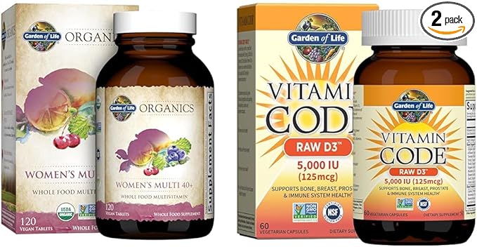 Garden of Life Organics Vitamins for Women 40 Plus Multivitamin and Vitamin D3 5000 IU Raw Vitamin Supplements
