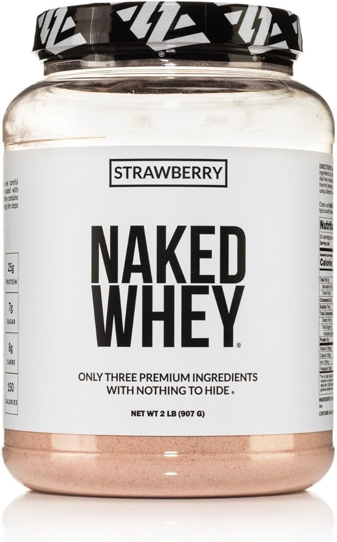 NAKED Strawberry Whey Protein Powder Only 3 Ingredients 25g Grass Fed Whey Protein Powder Aid Muscle Growth &amp Recovery - 24 Servings