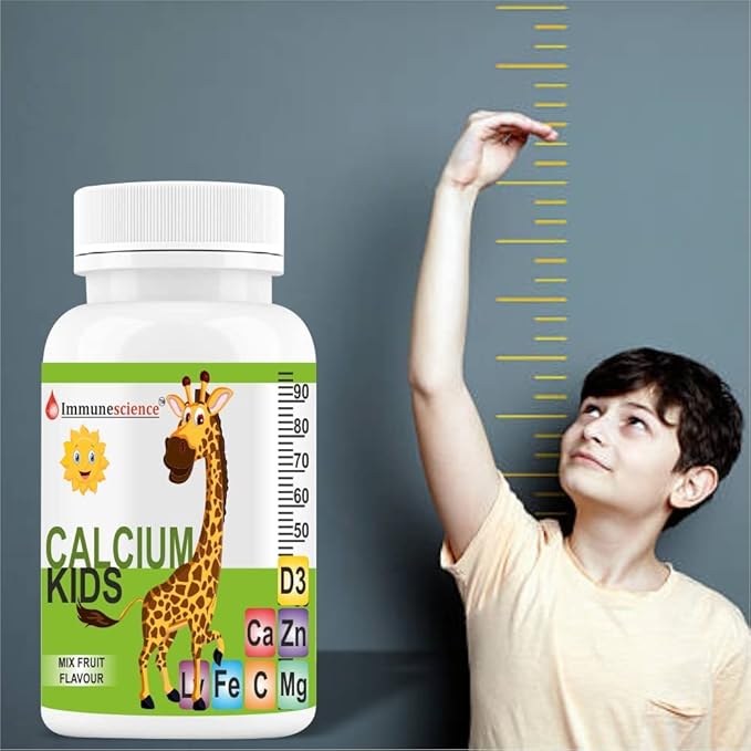 Verem Calcium for Kids with Vitamin D3 (VIT d) Magnesium Zinc Supplement Vitamin C L-lysine Multivitamin for Kids Strong Bones Immunity Growth &amp Development- 120 Tablets (Pack of 4)
