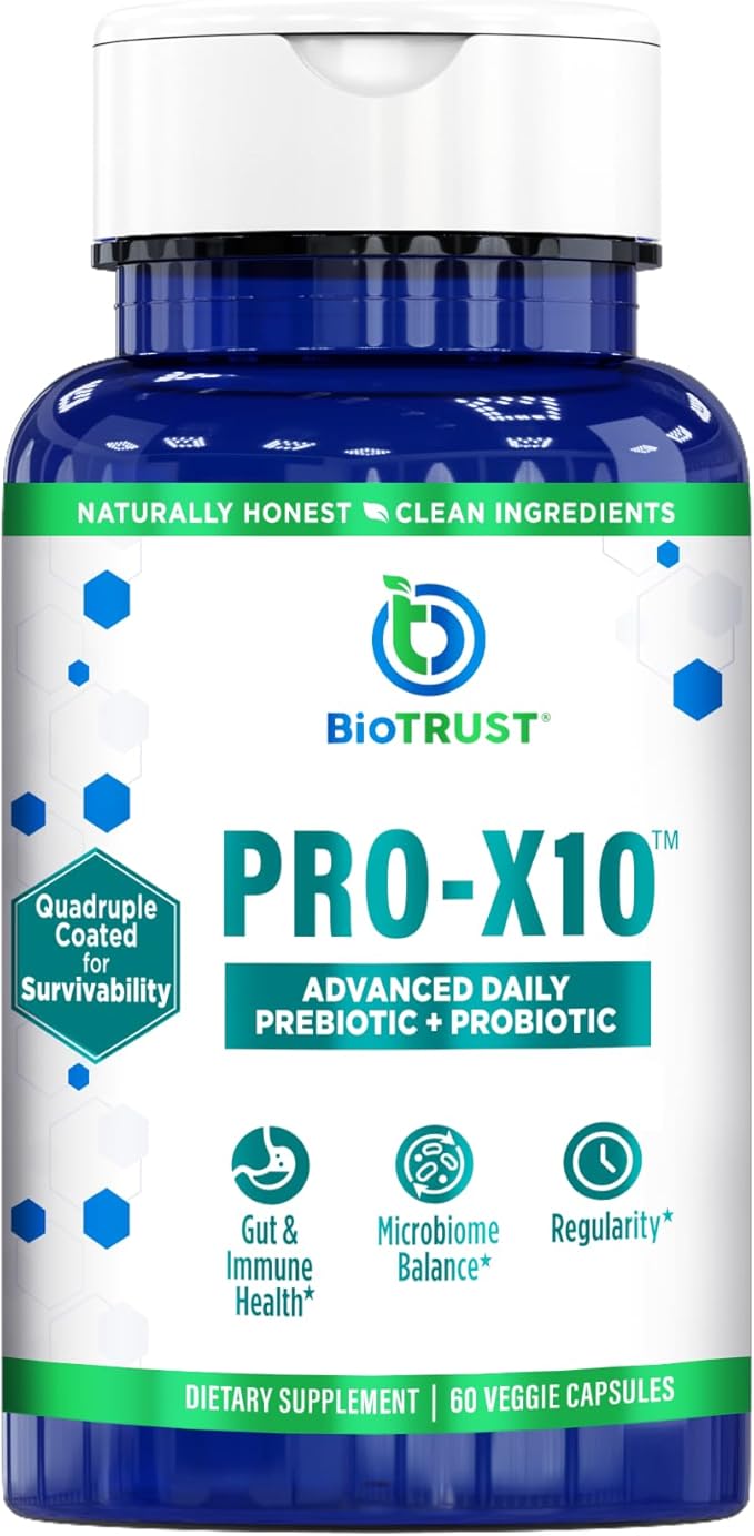 BioTrust Pro-X10 2.0 Probiotic Supplement - Probiotics for Digestive Health with Prebiotics - Immune System Support and GI Health - Free from Gluten Soy and Dairy Non GMO - 60 Capsules
