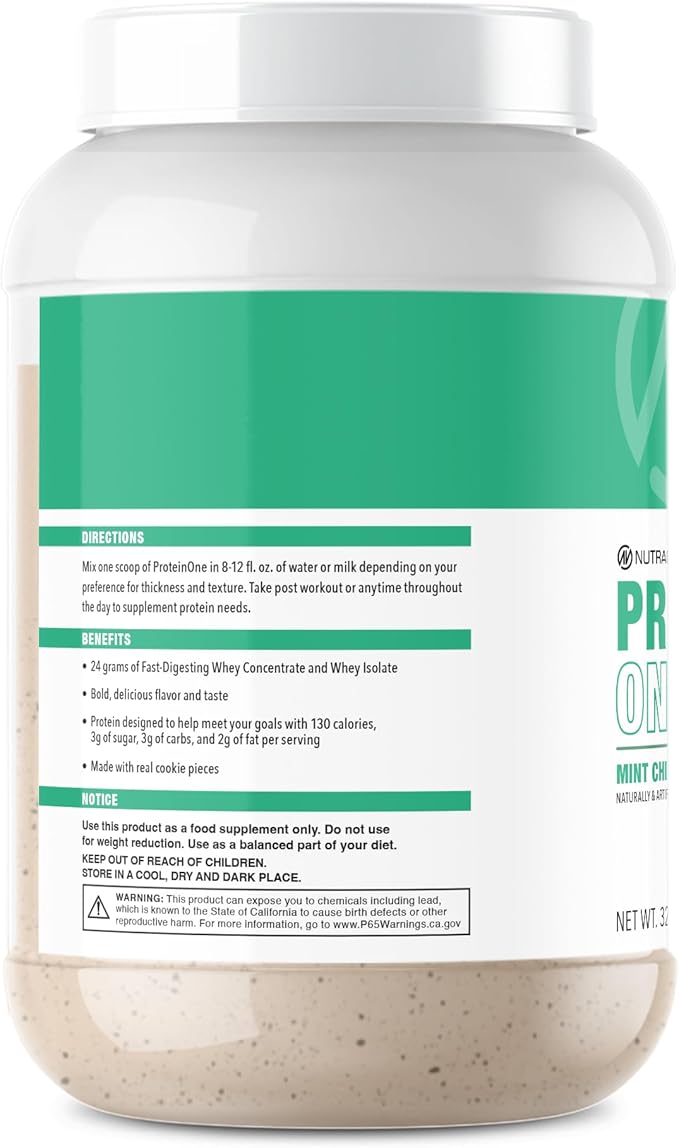 NutraOne ProteinOne Whey Protein Promote Recovery and Build Muscle with a Protein Shake Powder for Men &amp Women (Mint Chip Ice Cream 2 LB)