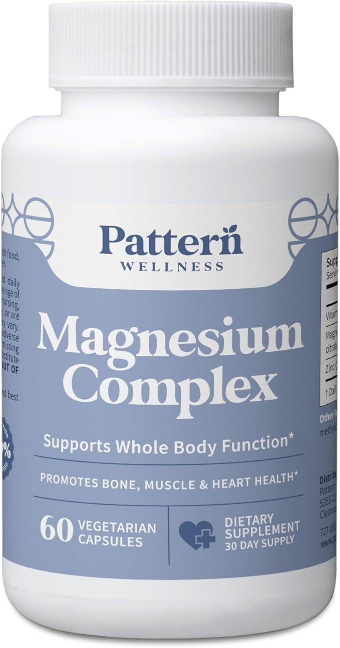Pattern Wellness Magnesium Complex – Supports Muscle Bone &amp Relaxation Health – with Zinc &amp Vitamin D – Daily Support Formula – 60 Vegan Capsules