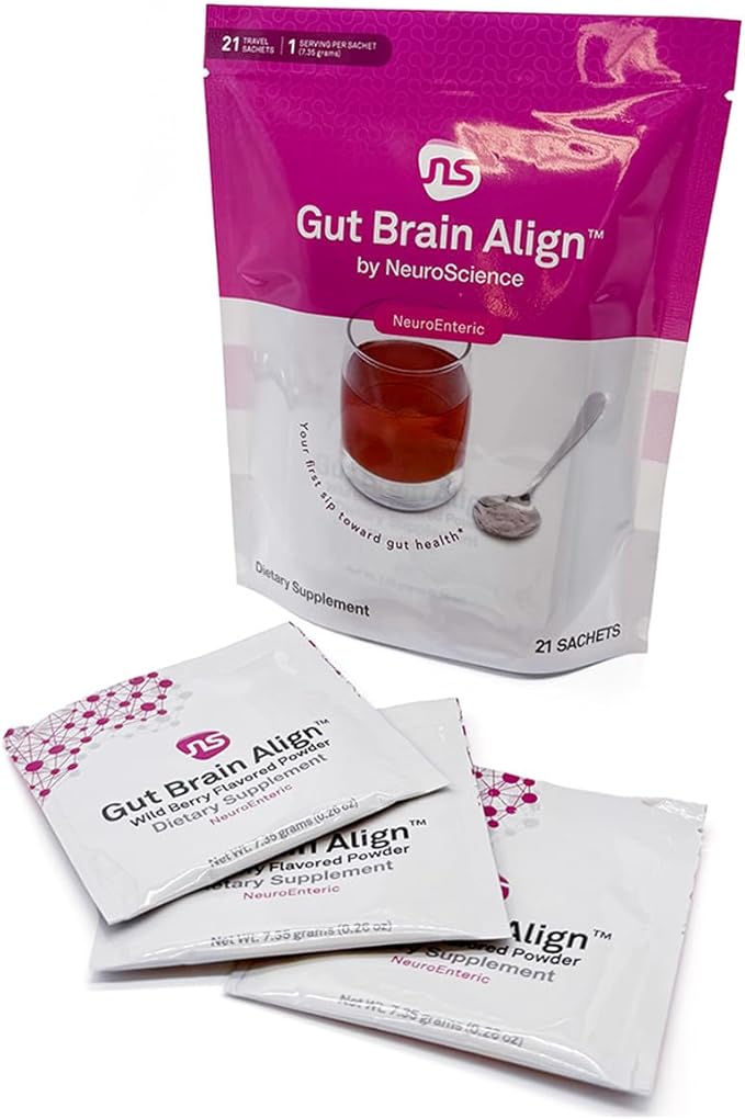 Neuroscience Gut Brain Align Powder - L-Glutamine Powder for Gut Health and Stress Support - Glutamine GABA Saffron DGL Aloe and Uridine (21 Sachets)