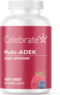 Celebrate Vitamins Multi ADEK Chewables Iron Free - Daily Bariatric Multivitamin High Level of Vitamins A D E K &amp B12 for Duodenal Switch Surgery Patients - Berry Sorbert (60 Tablets)