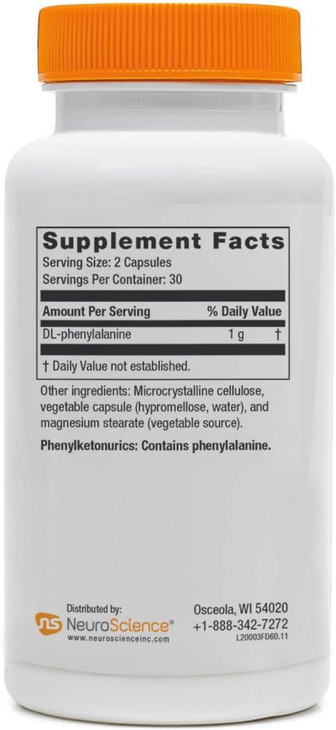 Neuroscience Focus DL - Brain Supplements for Memory &amp Focus with L-Phenylalanine - Memory &amp Brain Health Capsules for Pea Production Mental Clarity and Catecholamine Balance (60 ct)
