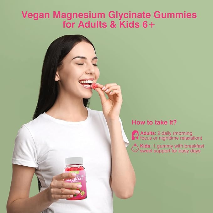 Magnesium Glycinate Gummies 600mg Sugar Free Magnesium Gummies for Adults with Ashwagandha Lemon Balm &amp GABA for Sleep Mood Support and Relaxation Vegan 60 Raspberry