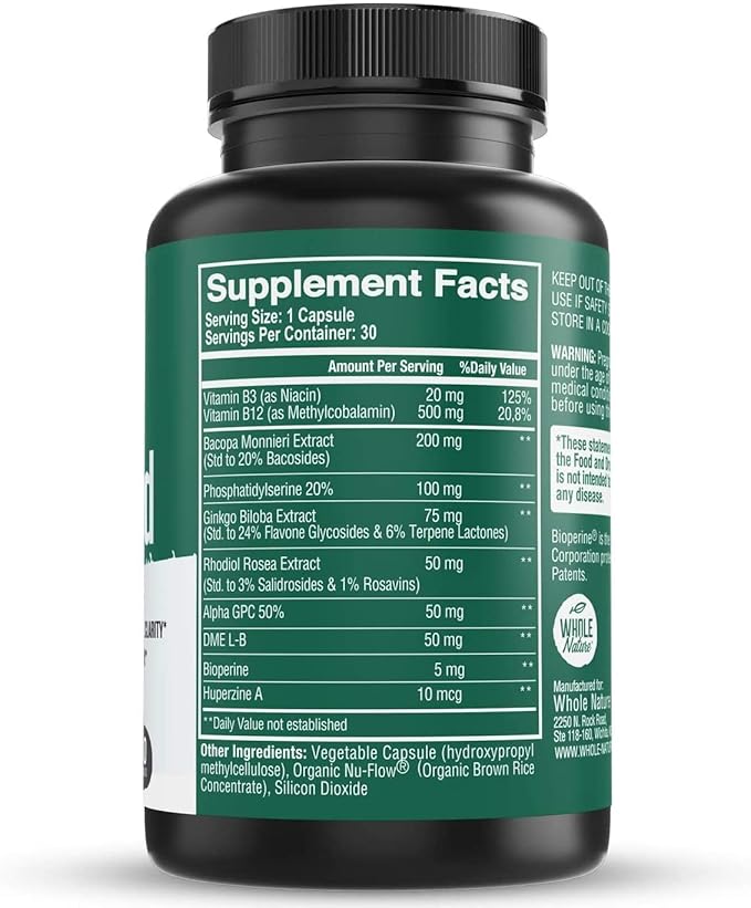 Brain Booster Nootropics - Brain Shield with Ginkgo Biloba Alpha GPC and Bacopa Monnieri Vitamin B12 B3 - Support Focus Memory &amp Clarity Energy &amp Stress Relief. (1)