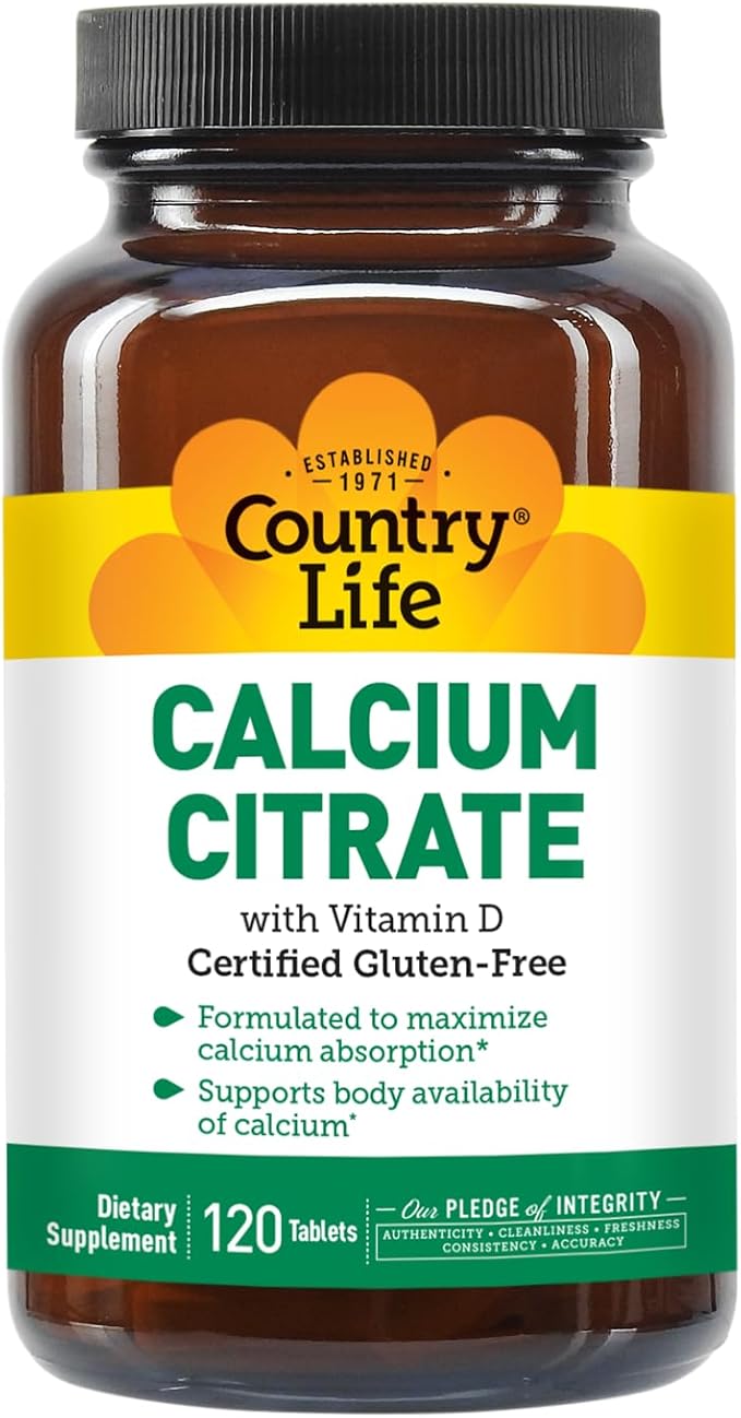 Country Life Calcium Citrate with Vitamin D – 500mg – Highly Absorbable Calcium Supplement – Certified Gluten Free Vegan Halal Non-GMO – 120 Tablets