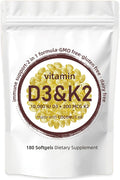 Vitamin D3 10000 iu Plus K2 (MK-7) 200 mcg 180 Virgin Coconut Oil Softgels| 2 in 1 Vitamins D &amp K Complex | Supports Bone Heart &amp Immune Health - Non-GMO – Easy to Swallow