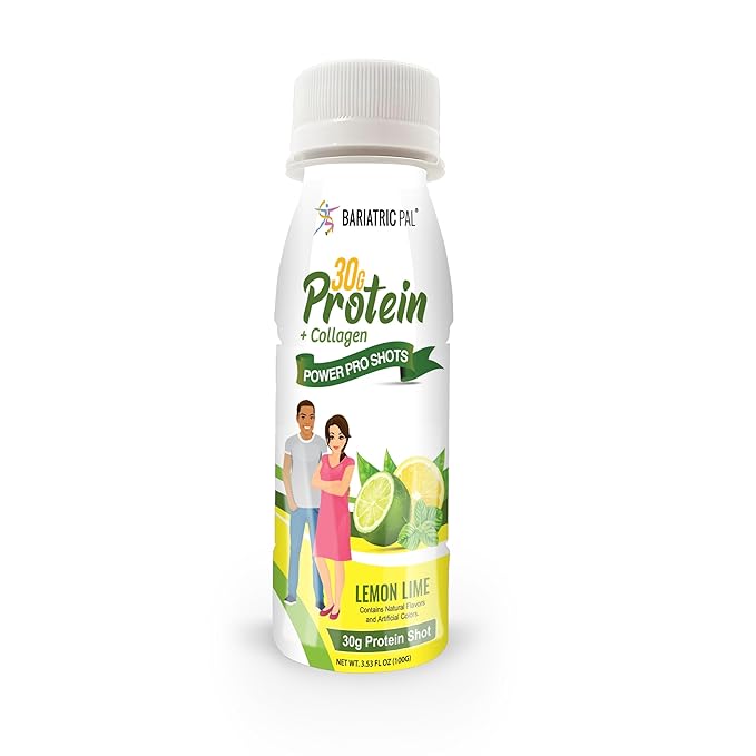 BariatricPal 30g Whey Protein &amp Collagen Sugar-Free Power Pro Shots - Lemon Lime (48 Bottles)