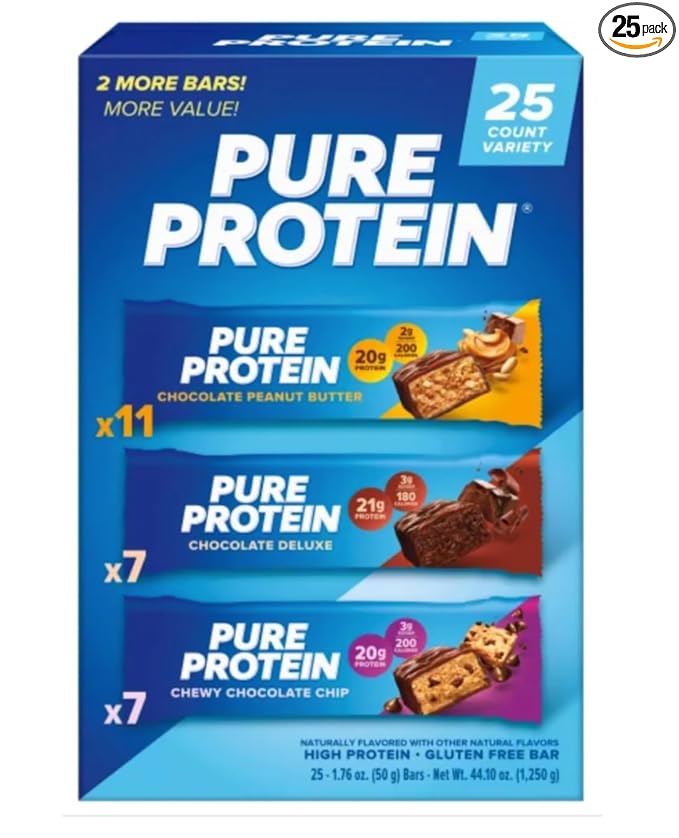 Pure Proteins Bars Nutrient Rich Snacks with High Protein for Energy Support Minimal Sugar Gluten-Free Variety Pack (In NEYUM Packaging) (25 Pack)