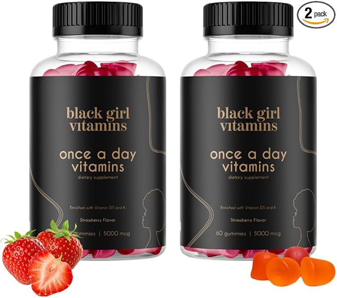 Black Girl Vitamins Once a Day - Womens Multivitamin Gummy - Vitamin A B C E and Zinc. Multivitamin for Women Immune Support. Vegan Gluten-Free. Made in The USA (60 Day Supply Strawberry)