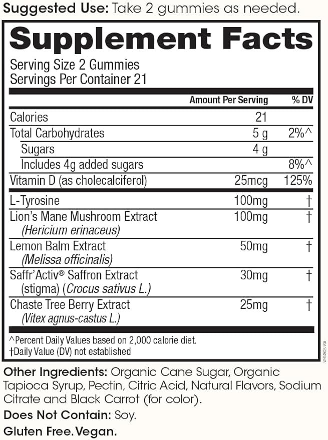 Winged Wellness Happy Her - Mood Support Gummies - Contains Saffr’ Activ Saffron Extract 5-HTP L-Tyrosine Lion's Mane Lemon Balm and Chaste Tree - Vegan Gummy Cherry Flavored - 3 Pack 126 Count