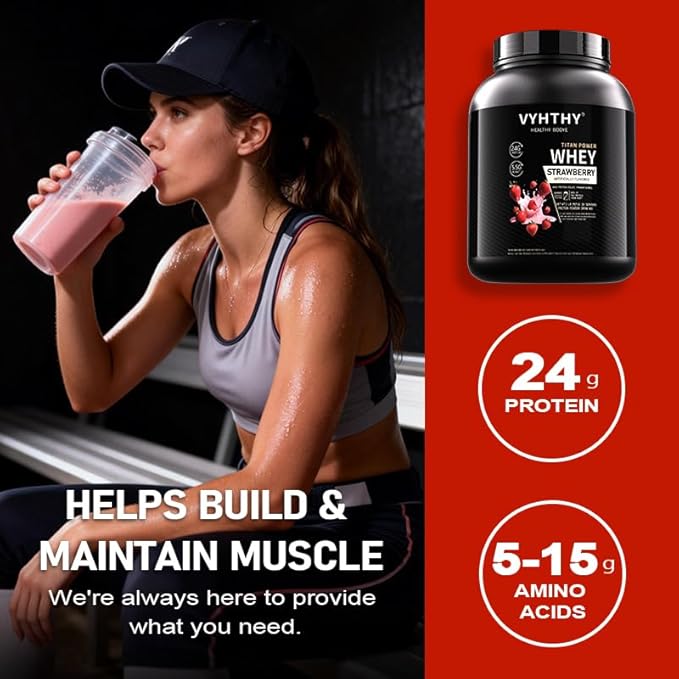 Strawberry Flavored Whey Protein Powder24g Protein per Serving Fast-Absorbing Concentrated whey Protein Low Sugar Gluten-Free Natural Flavor 3.5 lbs/56 oz.