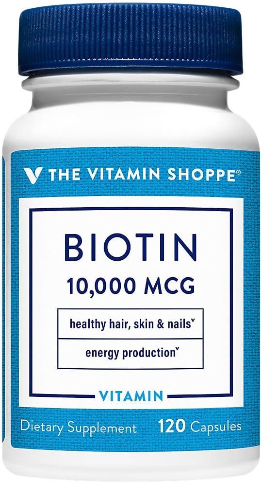 The Vitamin Shoppe Biotin 1000MCG - Hair Growth Skin Health &amp Nail Strength Support High Potency B Vitamin (120 Capsules)