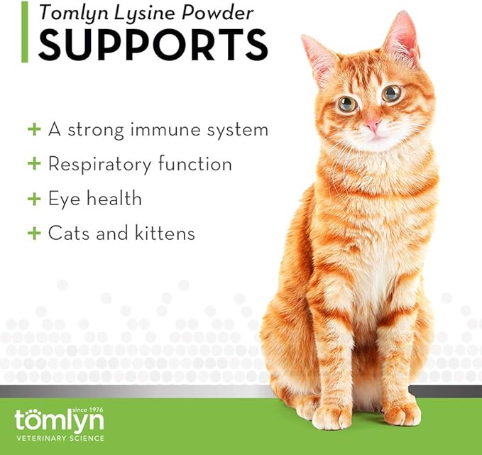 Tomlyn Immune Support Daily L-Lysine Supplement Fish-Flavored Lysine Powder for Cats and Kittens 4 Pack