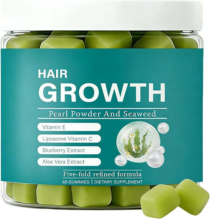 Seaweed Hair Growth Gummies - Supports Faster Hair Growth Stronger Nails &amp Glowing Skin with Pearl Powder Liposomal Vitamin C Vitamin E &amp Aloe Vera - 5X Refined Formula 60 Count for Women