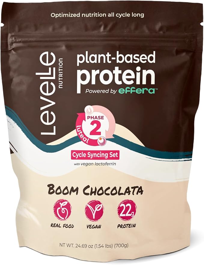 Boom Chocolata Cycle-Syncing Plant-Based Protein Powder | Pea &amp Pumpkin Protein | Gut-Friendly with Iron Fiber &amp Vegan Lactoferrin | Bulk Case of 12 (Phase 2: Luteal)