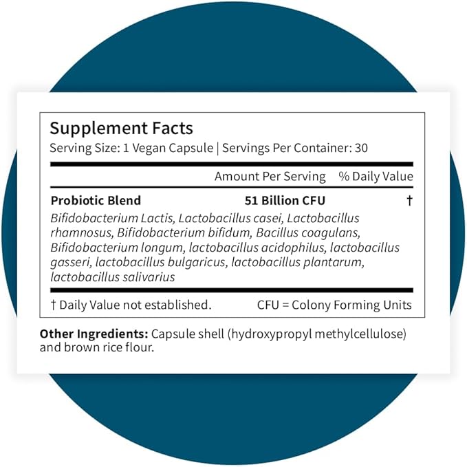 Pattern Wellness Probiotic Supplement - 51 Billion CFU - Supports Digestive Balance &amp Gut Wellness - Mindfully Sourced Non-GMO - 30 Vegan Capsules