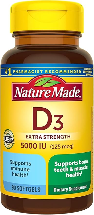 Nature Made Vitamin D3 5000 IU Liquid Softgels 90 ea (Pack of 2)