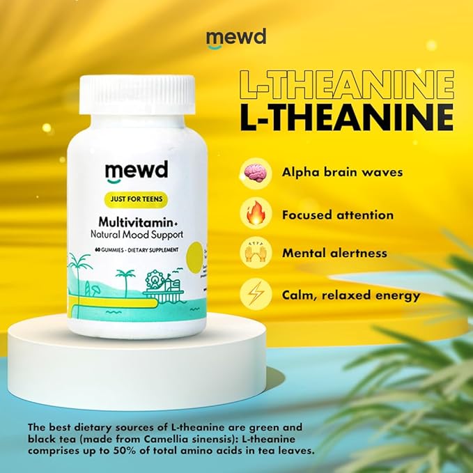 MEWD Teen/Kids Daily Multivitamin Gummy with Natural Mood Enhancer Vegan Immune Booster Iron &amp Zinc Supplement Gluten-Free Focus Vitamin for Brain Health – Made in USA