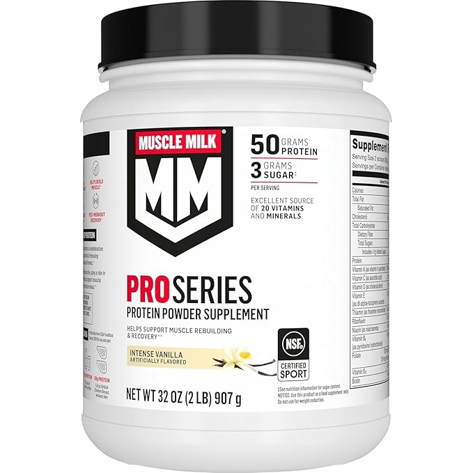 Muscle Milk Pro Series Protein Powder Supplement Intense Vanilla 2 Pound 11 Servings 50g Protein 3g Sugar 20 Vitamins &amp Minerals NSF Certified for Sport Workout Recovery Packaging May Var