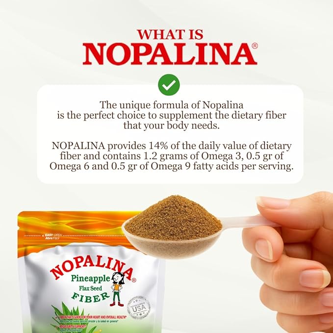 Nopalina Fiber Formula | Pineapple | 2 Lb Bag | 60 Servings | Flax Seed Psyllium Oat and Wheat Bran Omega 3 6 &amp 9 | Can Help with Regularity &amp More | The Original