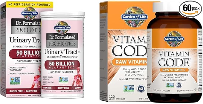 Garden of Life Dr. Formulated - Acidophilus Probiotic Supports Urinary Tract Health Digestive Balance - Gluten Dairy and Soy-Free 60 Count &amp Raw Vitamin Code Vitamin C 120 Veg Capsules