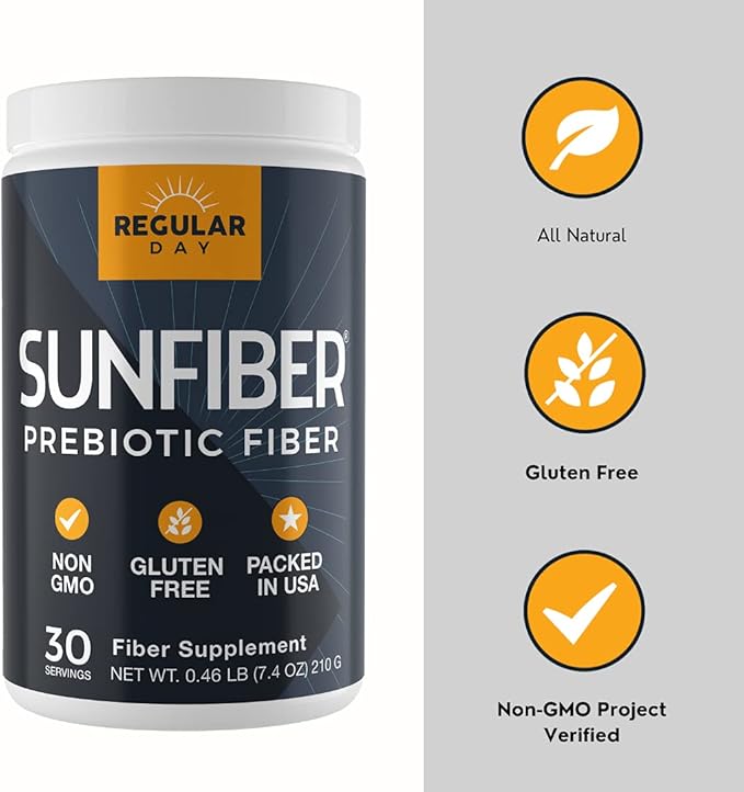 Sunfiber Prebiotic Fiber Supplement for Digestive Health - Promotes Gentle Regularity | Gluten Free Vegan Dairy Free Non-GMO Keto Tasteless | One Simple Ingredient | 30 Servings
