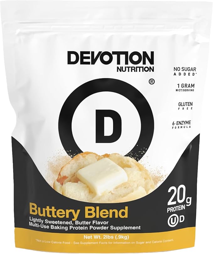 Devotion Nutrition Protein Powder Buttery Blend – 20g Whey Isolate &amp Casein Protein Blend – No Added Sugar Low Carb Gluten-Free Keto-Friendly 1g MCT Kosher – 2lb Pouch