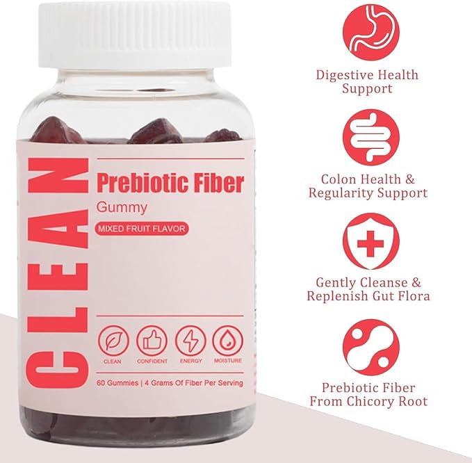 Clean Fiber Gummies for Men Clean Prebiotic Fiber Gummy Supplement Digestive Gut Health 60 Gummies