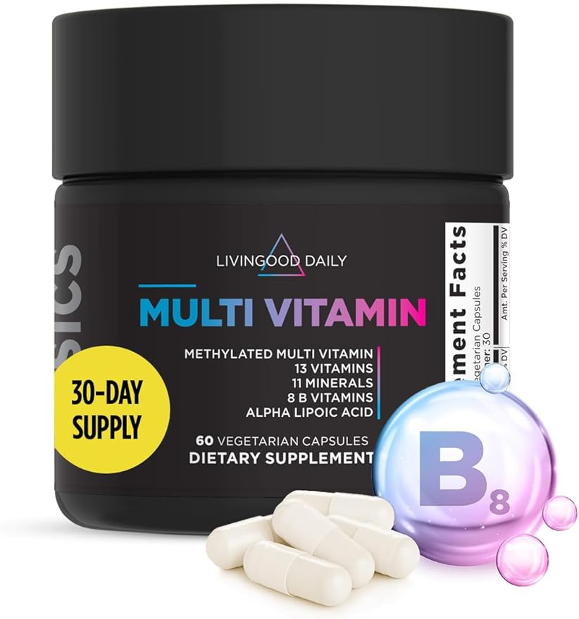 Livingood Daily Methylated Multivitamin for Women and Men Multi Vitamin Supplement with Alpha Lipoic Acid B Vitamins Iron Zinc and Selenium Energy Metabolism and Immune Support 60 Capsules