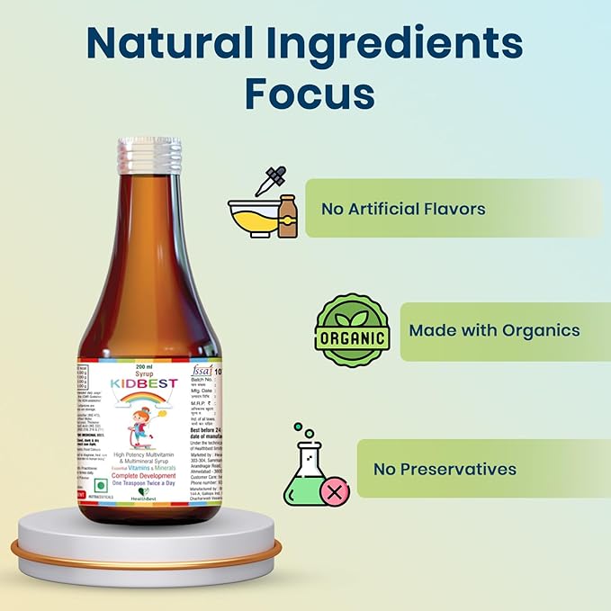 Kidbest Multivitamin Syrup for Kids 3-13 Years – Liquid Formula with 13 Nutrients for Appetite Immunity and Growth – Tasty Daily Vitamins for Stronger Kids | Toddler multivitamin for kids|200ml
