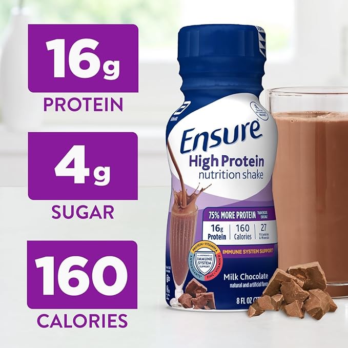 Ensure High Protein Milk Chocolate Nutrition Shake Ready to Drink 16g Protein and 27 Vitamins and Minerals 8 fl oz 24 Pack