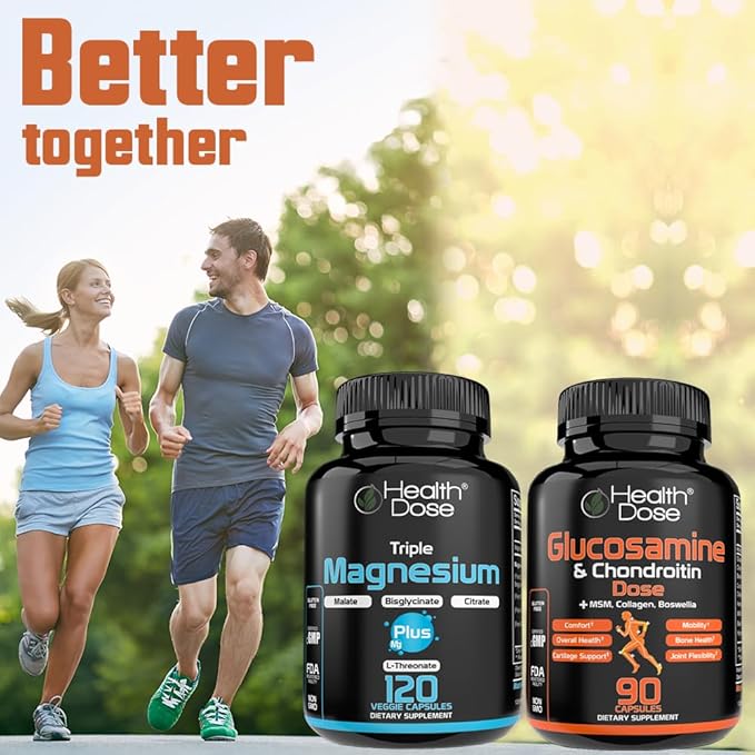 Health Dose Triple Magnesium Complex 1000 mg | L-Threonate Bisglycinate Citrate &amp Malate Blend | Support for Muscle Relaxation Sleep &amp Cognitive Function | 120 Capsules | All-in-One Formula