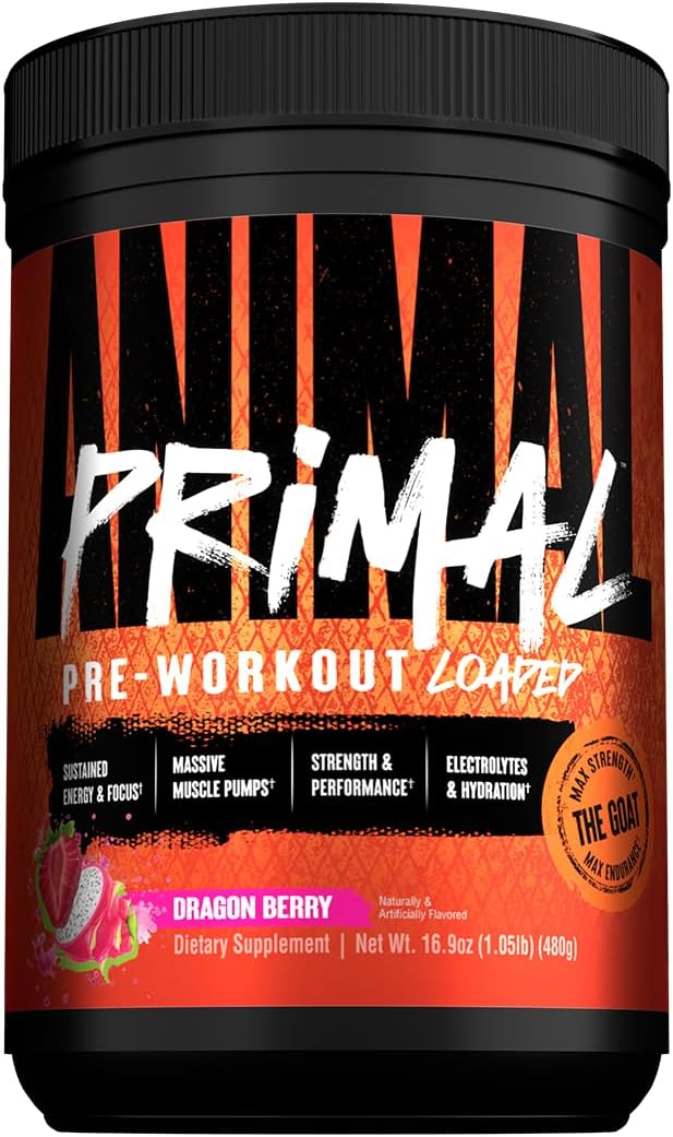 Animal Primal Muscle Hydration + Preworkout Powder – Contains Beta Alanine 3DPump Caffeine &amp Electrolytes – Improves Energy Focus Endurance &amp Absorption – New Dragon Berry Flavor 16.9 oz