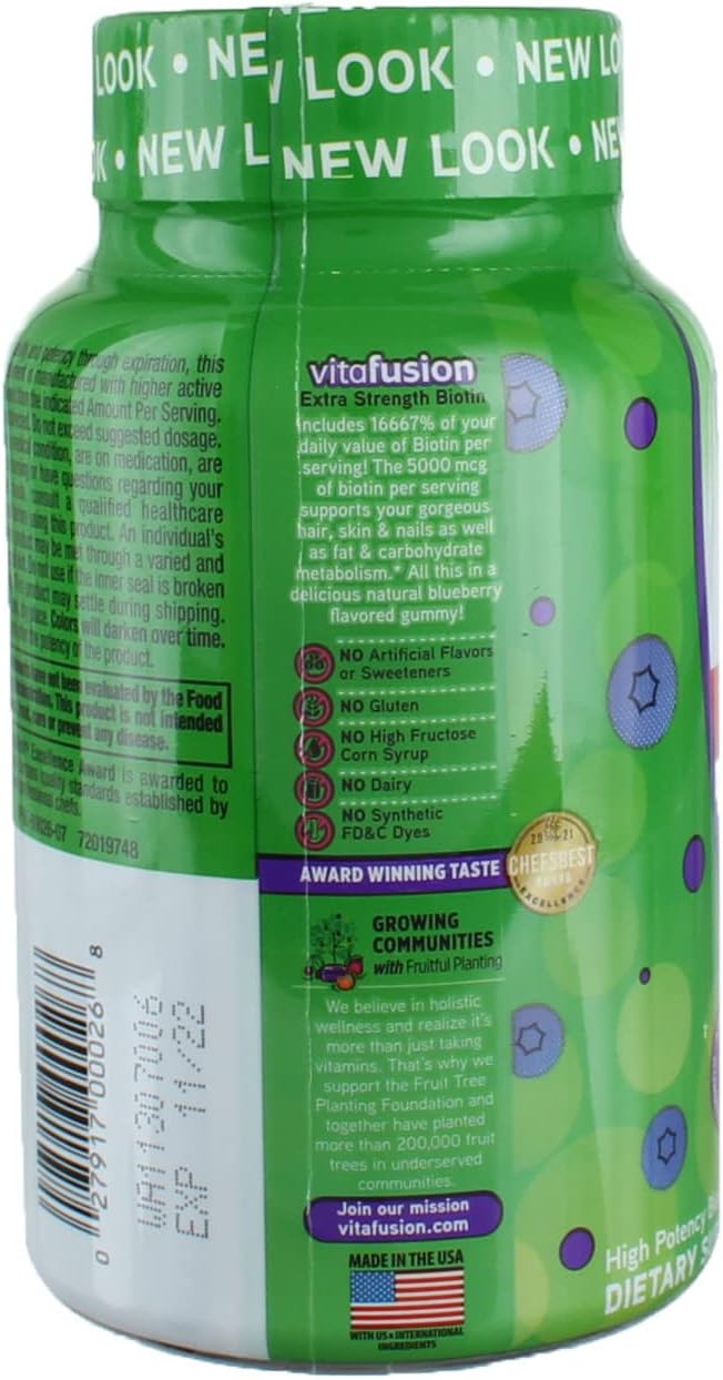 VitaFusion Biotin 5000 mcg Dietary Supplement Gummies Extra Strength Natural Blueberry Flavor - 100 ct Pack of 3