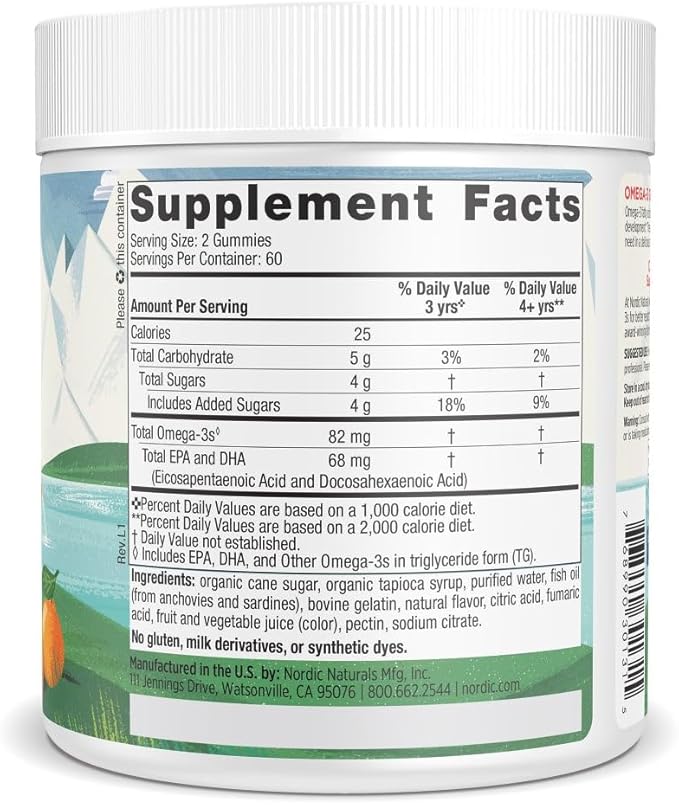 Nordic Naturals Nordic Omega-3 Gummies Tangerine - 120 Gummies - 82 mg Total Omega-3s with EPA &amp DHA - Non-GMO - 60 Servings