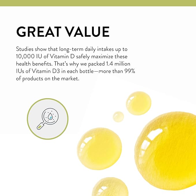Mt. Angel Vitamins Everyday Liquid Sunshine - Liquid Vitamin D Drops - Easy-to-Use Vitamin D3 Drops with Natural Lemon Flavor (Non-GMO Vegan Soy-Free Gluten-Free) Made in The USA -1400 serv/Bottle