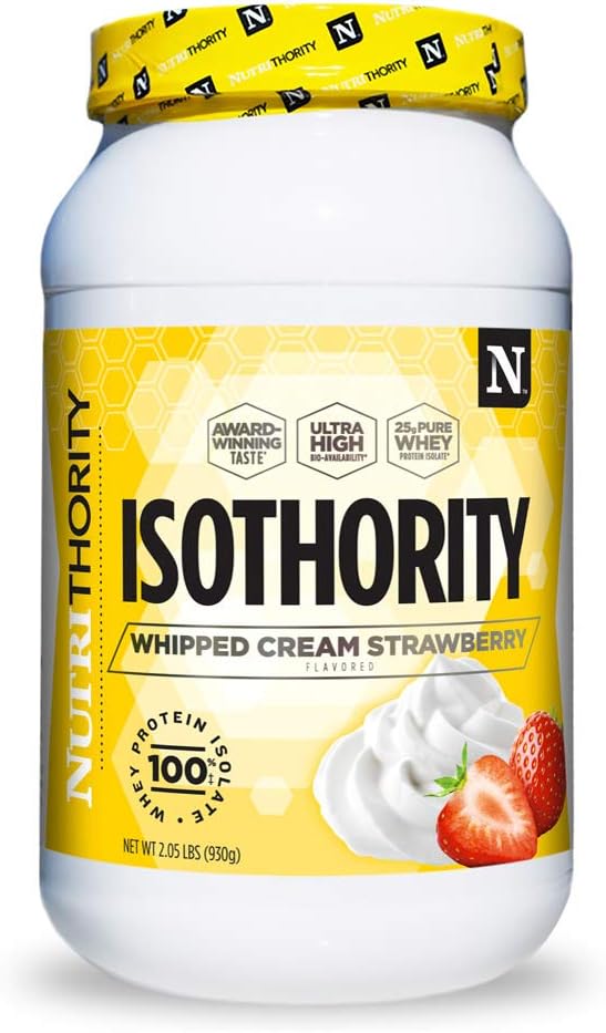 Nutrithority - Isothority Isolated Whey Protein Powder with Ultra-Absorbable Protein &amp BCAAs to Build Muscle and Accelerate Recovery Keto Friendly Low Carbs Gluten Free (Whipped Cream Strawberr