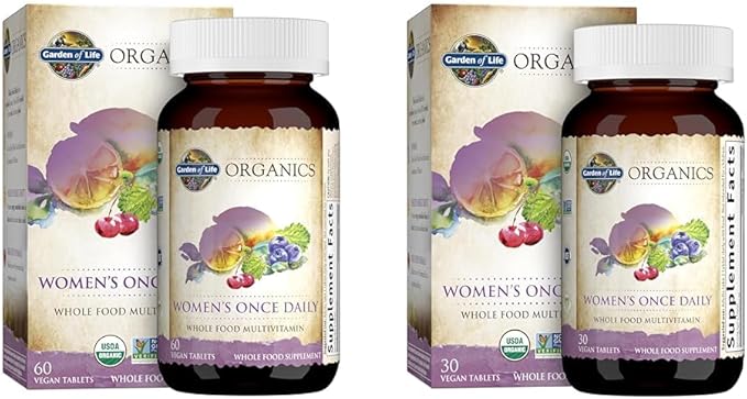 Garden of Life Organics Women's Once Daily Multi 60 &amp 30 Tablets Whole Food Multi with Iron Biotin Vegan Organic Vitamin