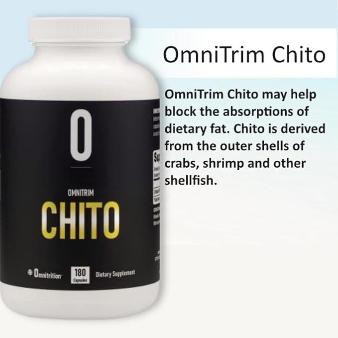 OmniTRIM Chito Dietary Supplement 180 Capsules - Chitosan (Shellfish) 500 milligrams per Capsule