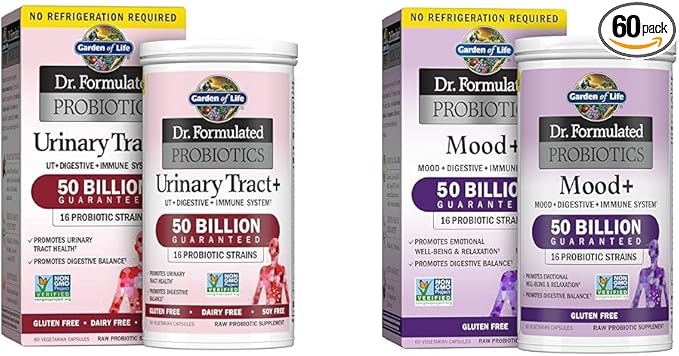 Garden of Life Dr. Formulated - Acidophilus Probiotic Supports Urinary Tract Health Digestive Balance &amp Dr. Formulated Probiotics Mood+ Acidophilus Probiotic Supplement