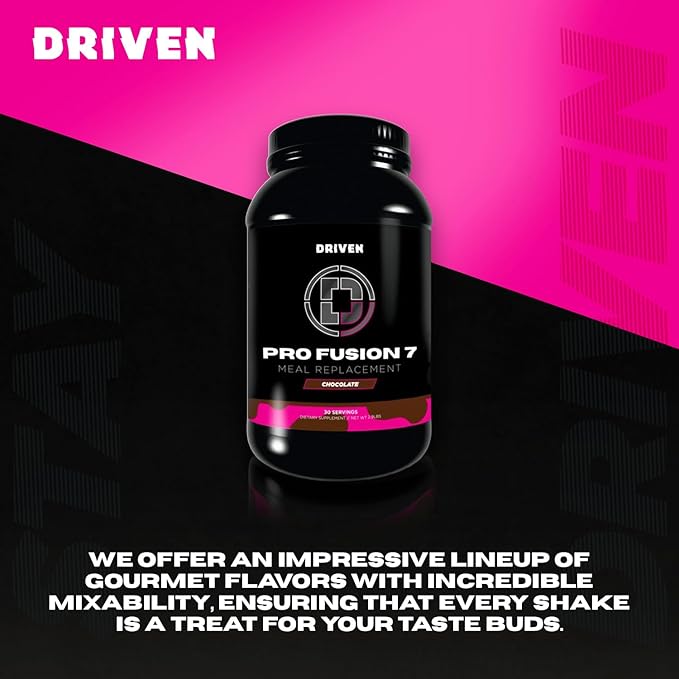 Driven Nutrition ProFusion7 Meal Replacement – 24g Protein from 7 Sources – MCT Oil &amp Fiber – Gourmet Flavors – Muscle Support &amp Digestive Enzymes