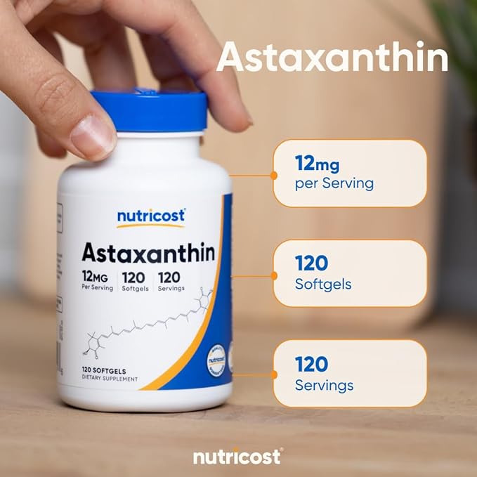 Nutricost Astaxanthin 12mg Non-GMO and Gluten Free 120 Softgels (4 Month Supply) (Pack of 2)