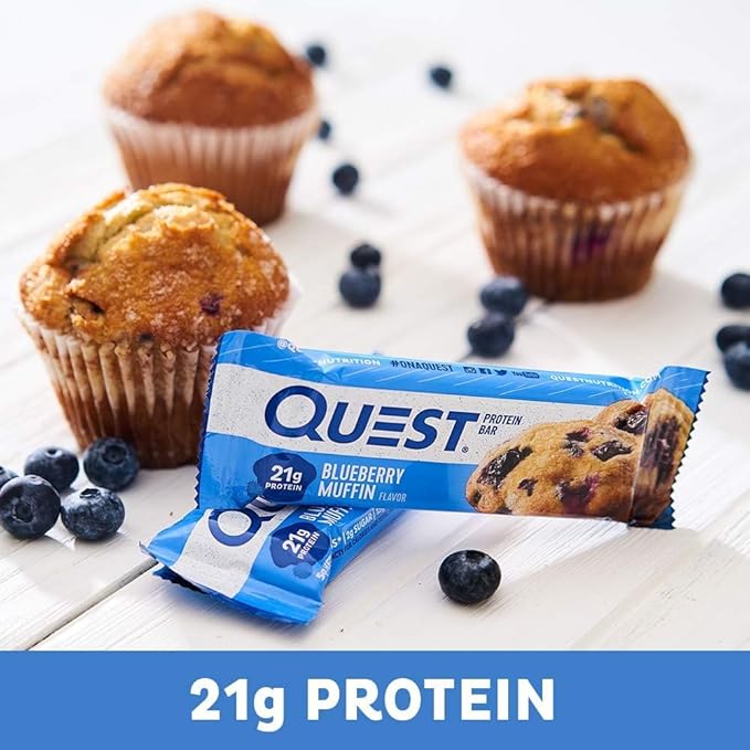 Quest Vanilla Milkshake Protein Powder with 24g Protein Blueberry Muffin Protein Bars with 21g Protein 1.6lb Powder 12 Count Bars