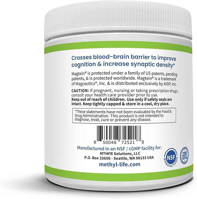 Methyl-Life® Magtein® Magnesium L-Threonate Powder – Brain-Preferred Magnesium for Superior Absorption &amp Purity | 120g (60 Servings) | Non-GMO Gluten-Free Filler-Free